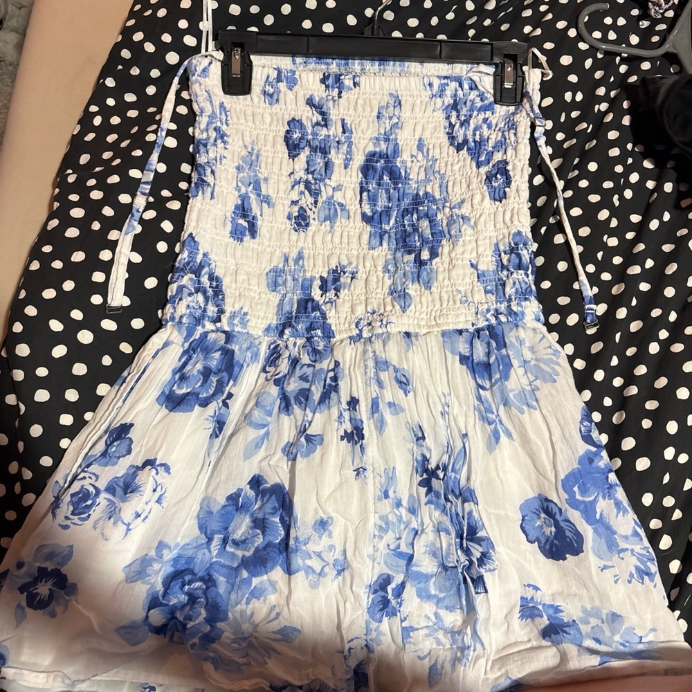 Hollister Strapless Dress in Blue and White Floral